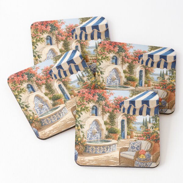 Item preview, Mediterranean Lemon Courtyard - Blue Tile Fountain Art designed and sold by MeanPanduh.