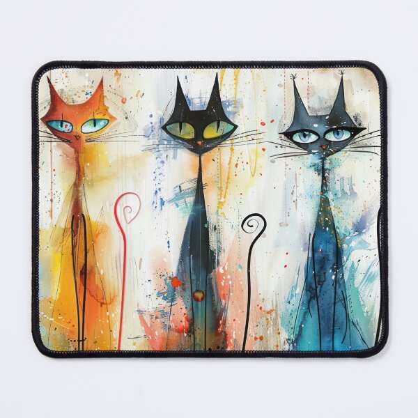 Item preview, Tall Whimsical Cats in Color – Playful Modern Feline Art designed and sold by NeoNebulaArt.