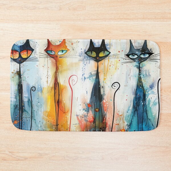 Item preview, Tall Whimsical Cats in Color – Playful Modern Feline Art designed and sold by NeoNebulaArt.