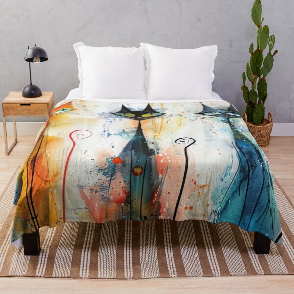 Item preview, Tall Whimsical Cats in Color – Playful Modern Feline Art designed and sold by NeoNebulaArt.
