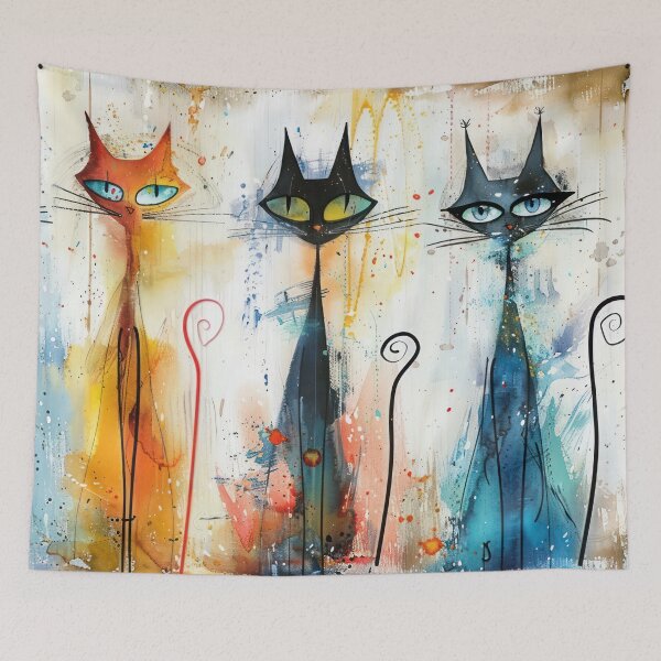Item preview, Tall Whimsical Cats in Color – Playful Modern Feline Art designed and sold by NeoNebulaArt.