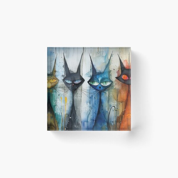 Artikelvorschau, Abstrakte Straßenkatzen mit leuchtenden Augen – Moderne, verspielte Katzenkunst entworfen und verkauft von NeoNebulaArt.