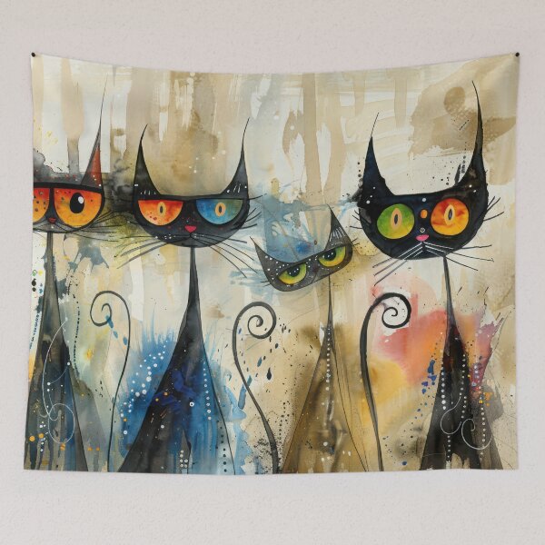 Item preview, Curious Cat Collective – Abstract Feline Crowd Art designed and sold by NeoNebulaArt.