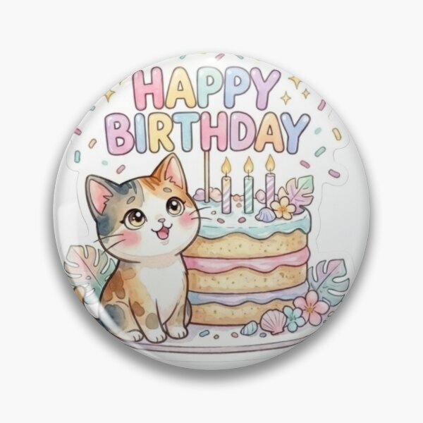Item preview, Pastel Happy Birthday Calico Cat & Giant Cake designed and sold by LaniDigitalNook.