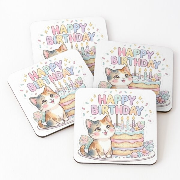 Item preview, Pastel Happy Birthday Calico Cat & Giant Cake designed and sold by LaniDigitalNook.
