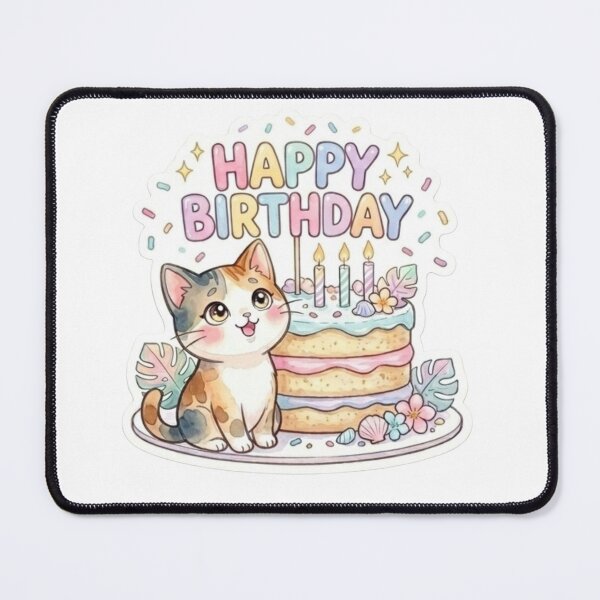 Item preview, Pastel Happy Birthday Calico Cat & Giant Cake designed and sold by LaniDigitalNook.