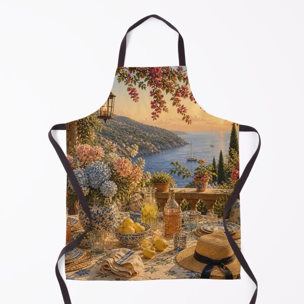 Item preview, Sunset Amalfi Dinner - Hydrangea & Lemon Coastal Art designed and sold by PixelPanduh.