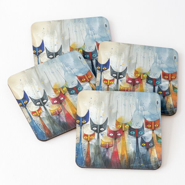 Item preview, The Watchful Alley – Colorful Abstract Cat Gathering designed and sold by NeoNebulaArt.