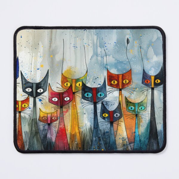 Item preview, The Watchful Alley – Colorful Abstract Cat Gathering designed and sold by NeoNebulaArt.