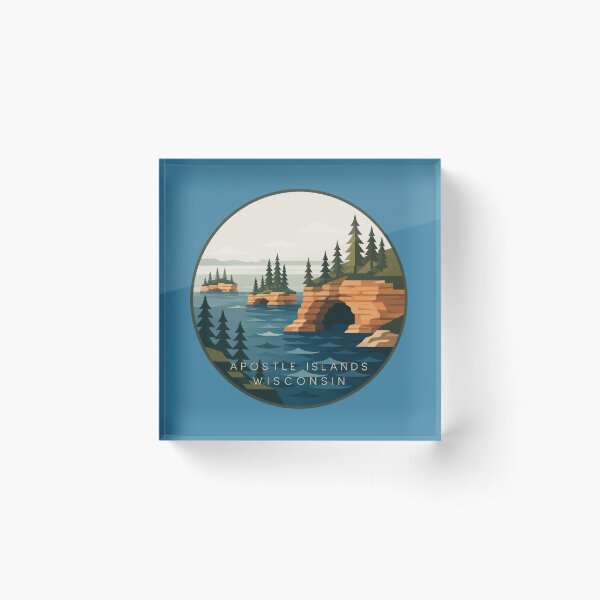 Item preview, Apostle Islands Wisconsin Retro Travel Poster | Lake Superior Sea Cave Nature Art designed and sold by SimplyJasper.