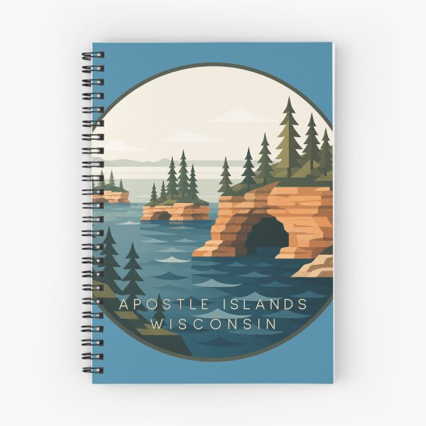 Item preview, Apostle Islands Wisconsin Retro Travel Poster | Lake Superior Sea Cave Nature Art designed and sold by SimplyJasper.
