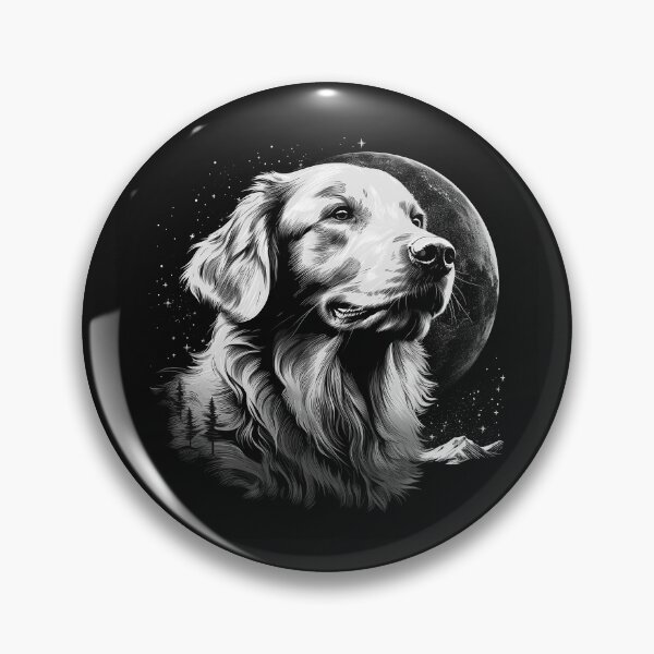 Item preview, Golden Retriever Moon Portrait | Black and White Dog Lover Art designed and sold by inkoutninja.