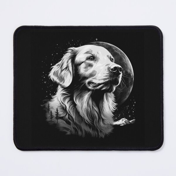 Item preview, Golden Retriever Moon Portrait | Black and White Dog Lover Art designed and sold by inkoutninja.