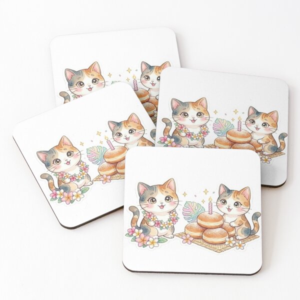Item preview, Tropical Calico Kittens & Malasada Birthday Treats designed and sold by LaniDigitalNook.