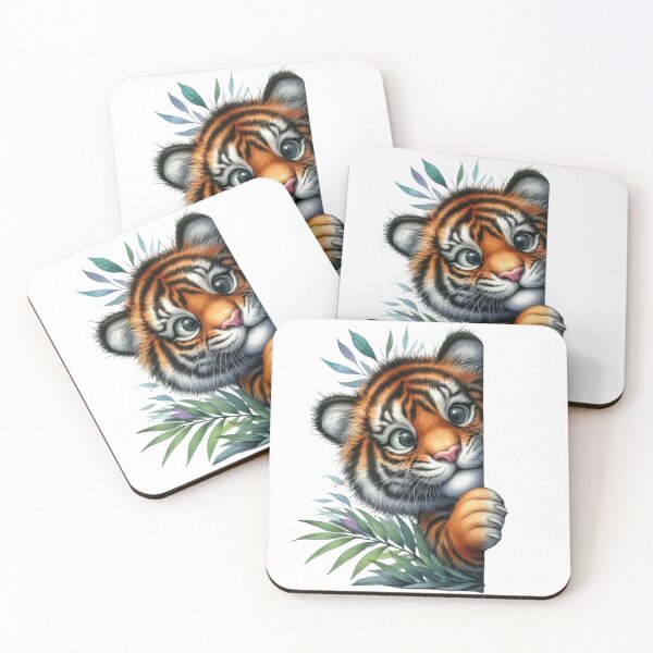 Item preview, Cute Baby Tiger Peeking Out 3D Cartoon Animal Illustration designed and sold by LunaPixelStudio.
