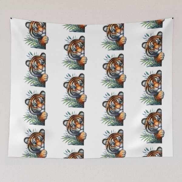 Item preview, Cute Baby Tiger Peeking Out 3D Cartoon Animal Illustration designed and sold by LunaPixelStudio.