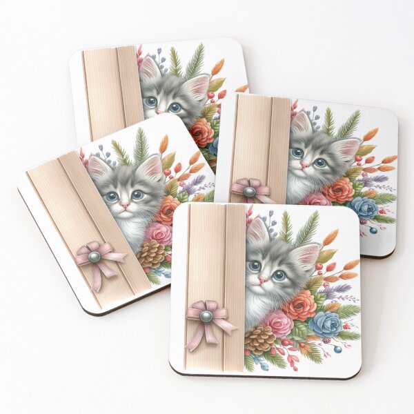 Item preview, Cute Peeking Kitten With Flowers 3D Cartoon Animal Illustration designed and sold by LunaPixelStudio.