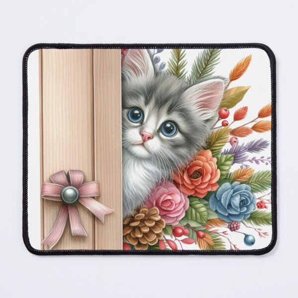 Item preview, Cute Peeking Kitten With Flowers 3D Cartoon Animal Illustration designed and sold by LunaPixelStudio.