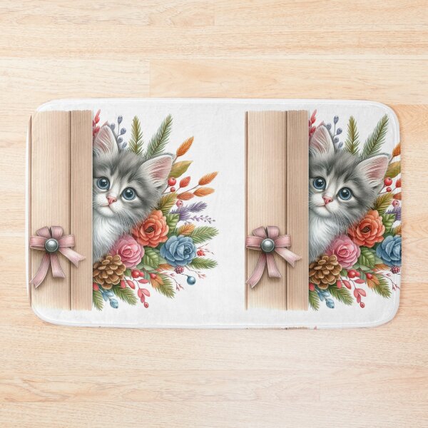 Item preview, Cute Peeking Kitten With Flowers 3D Cartoon Animal Illustration designed and sold by LunaPixelStudio.