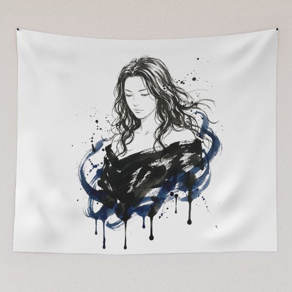 Item preview, Solitude — Japanese Sumi Ink Woman Portrait Art designed and sold by InkMindStudio.