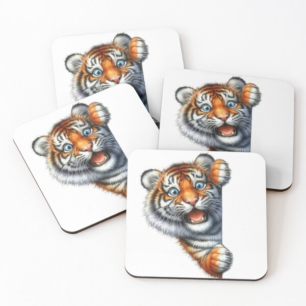 Item preview, Cute Baby Tiger Roaring Peeking Out 3D Cartoon Animal Illustration designed and sold by LunaPixelStudio.