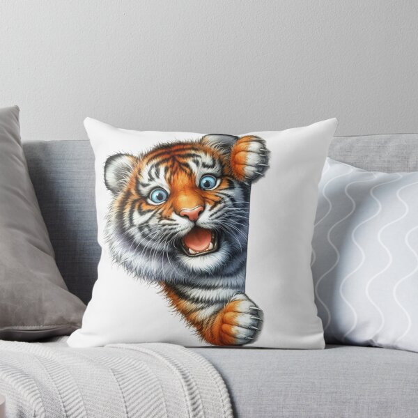 Item preview, Cute Baby Tiger Roaring Peeking Out 3D Cartoon Animal Illustration designed and sold by LunaPixelStudio.