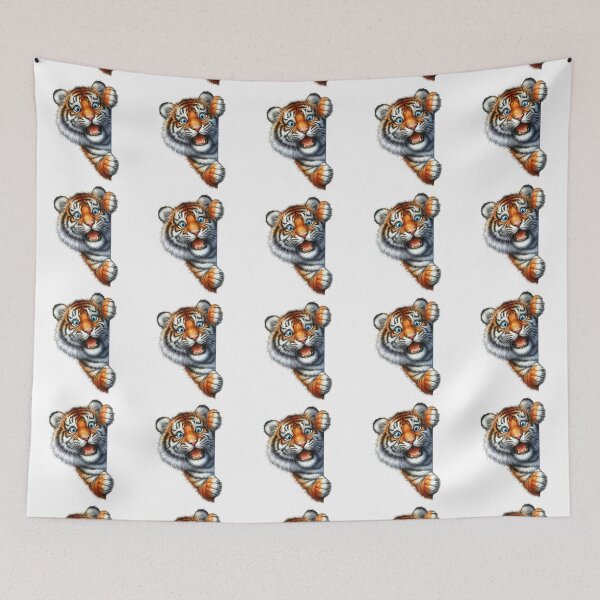 Item preview, Cute Baby Tiger Roaring Peeking Out 3D Cartoon Animal Illustration designed and sold by LunaPixelStudio.