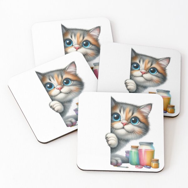 Item preview, Cute Peeking Kitten With Paint Jars 3D Cartoon Artist Illustration designed and sold by LunaPixelStudio.