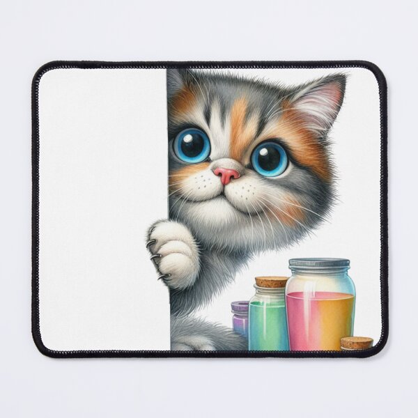 Item preview, Cute Peeking Kitten With Paint Jars 3D Cartoon Artist Illustration designed and sold by LunaPixelStudio.
