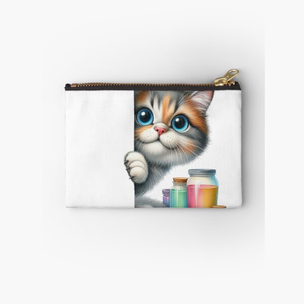 Item preview, Cute Peeking Kitten With Paint Jars 3D Cartoon Artist Illustration designed and sold by LunaPixelStudio.