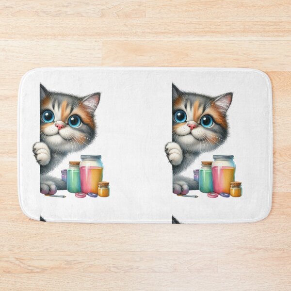 Item preview, Cute Peeking Kitten With Paint Jars 3D Cartoon Artist Illustration designed and sold by LunaPixelStudio.