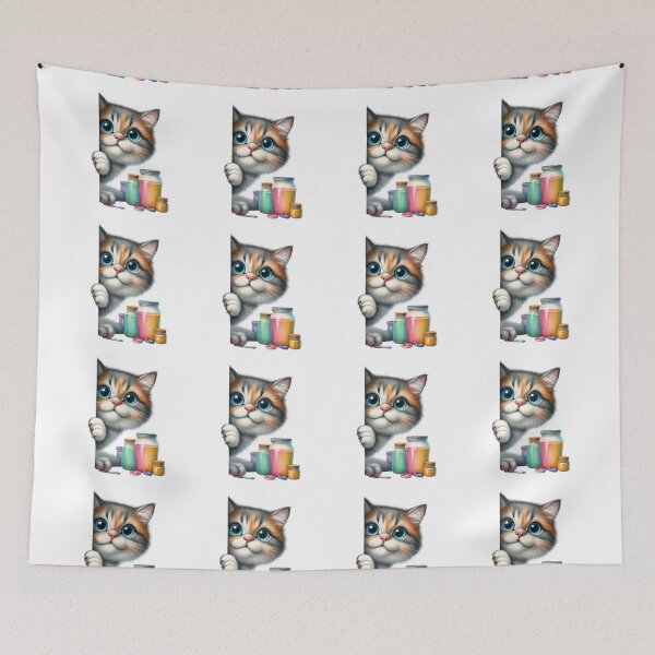 Item preview, Cute Peeking Kitten With Paint Jars 3D Cartoon Artist Illustration designed and sold by LunaPixelStudio.