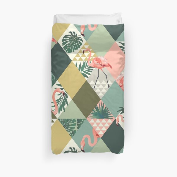 Flamingo Bird Tropical Palm Pattern Duvet Cover