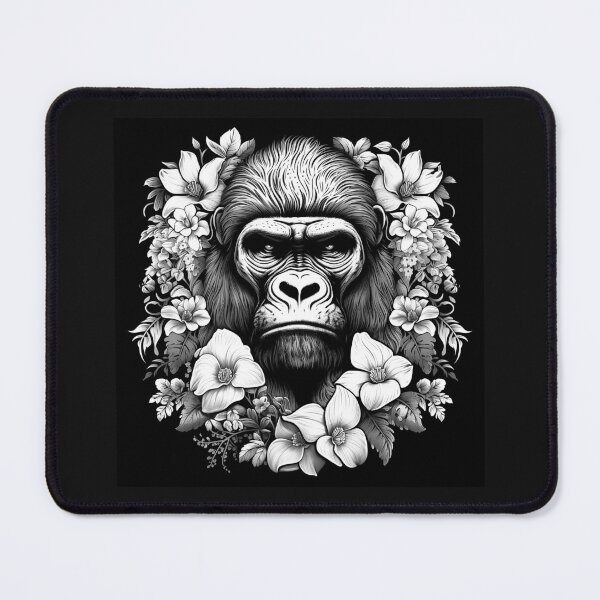 Item preview, Floral Gorilla Portrait | Black and White Wildlife Animal Art designed and sold by inkoutninja.