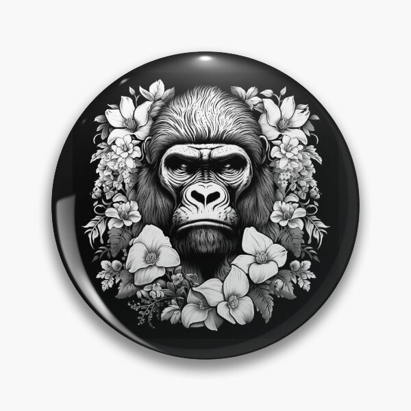 Item preview, Floral Gorilla Portrait | Black and White Wildlife Animal Art designed and sold by inkoutninja.