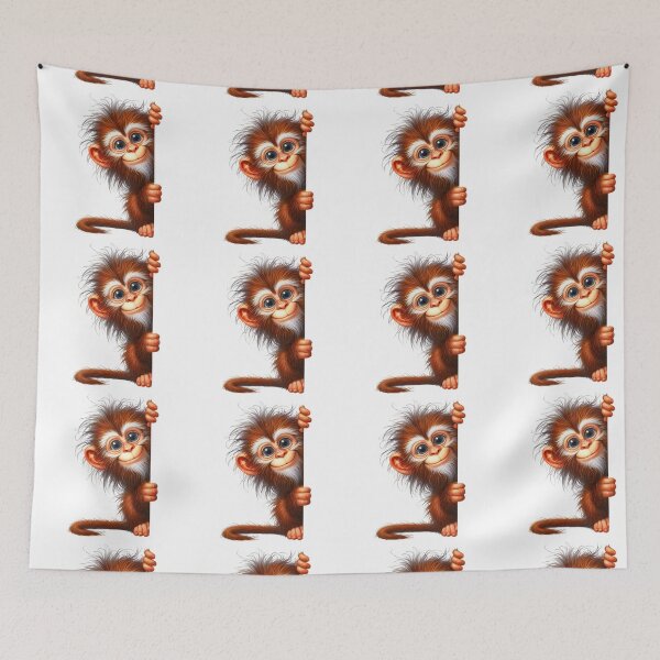 Item preview, Cute Baby Monkey Peeking Out Funny Messy Hair 3D Cartoon Illustration designed and sold by LunaPixelStudio.