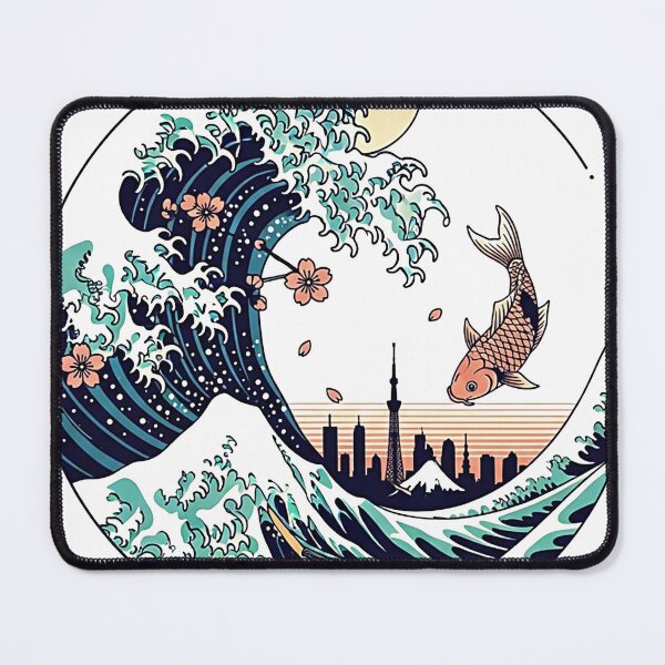 Item preview, Japanese Great Wave Koi Fish Tokyo Skyline Art designed and sold by SholoStudio.