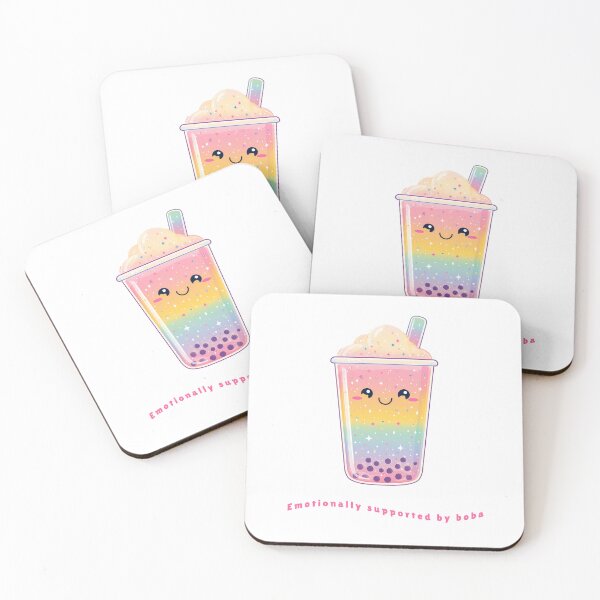 Item preview, Emotionally Supported by Boba – Cute Colorful Bubble Tea Kawaii Illustration designed and sold by BobaBunny76.