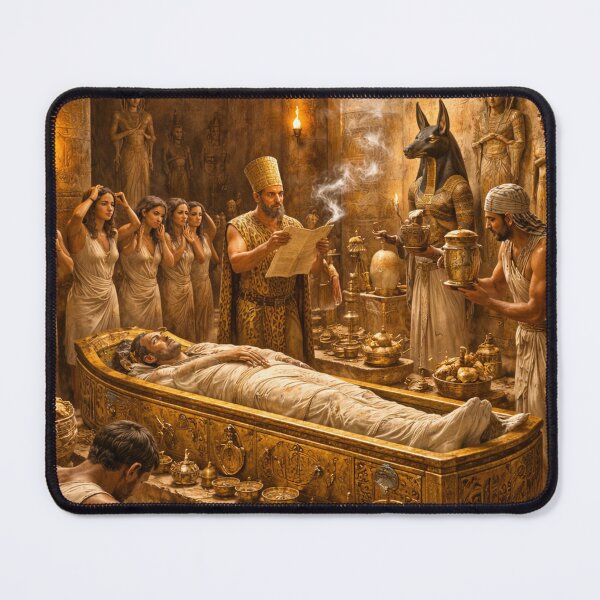 Item preview, Ancient Egyptian Embalming Ritual Scene – Anubis, Pharaoh & Sacred Afterlife Ceremony Art designed and sold by Queen Cleopatra.