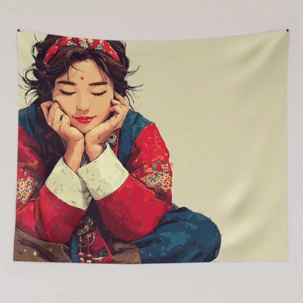 Item preview, Serene Korean Girl in Traditional Hanbok Art designed and sold by colorful-white.