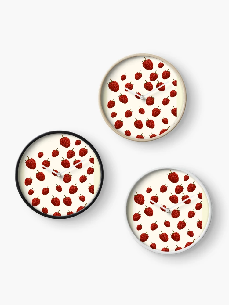 Thumbnail 3 of 4, Clock, Fresh Red Raspberry Fruit Seamless Pattern designed and sold by Akira Design Store.