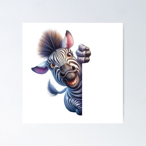 Item preview, Cute Happy Zebra Peeking Out 3D Cartoon Safari Illustration designed and sold by LunaPixelStudio.