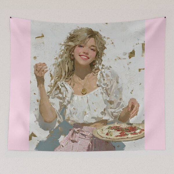 Item preview, Sunlit Blonde Girl Enjoying Fresh Pizza Art designed and sold by colorful-white.