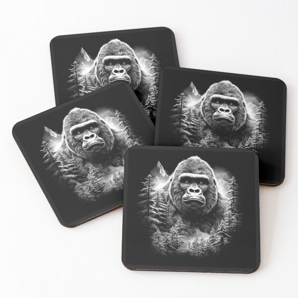 Item preview, Gorilla Forest Portrait | Black and White Wildlife Mountain Art designed and sold by inkoutninja.