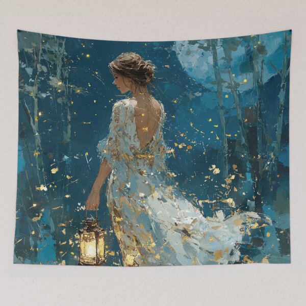 Item preview, Mystical Night Forest Wanderer and Golden Lantern designed and sold by colorful-white.