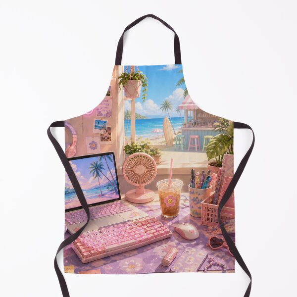 Item preview, Pink Kawaii Beach Desk Setup - Aesthetic Workspace Art designed and sold by PixelPanduh.