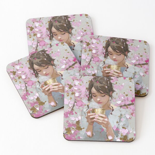 Item preview, Serene Girl Drinking Tea Under Cherry Blossoms designed and sold by colorful-white.
