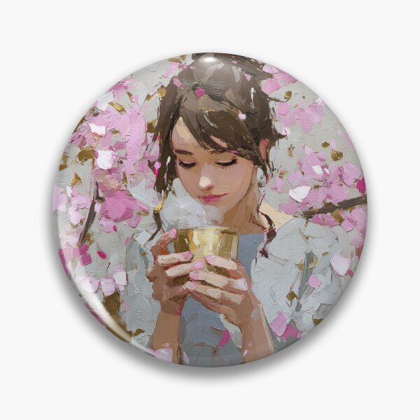 Item preview, Serene Girl Drinking Tea Under Cherry Blossoms designed and sold by colorful-white.