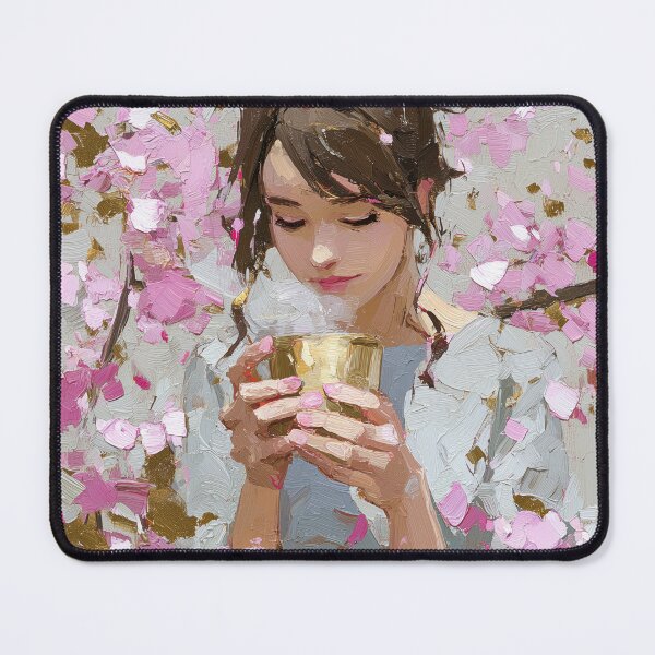 Item preview, Serene Girl Drinking Tea Under Cherry Blossoms designed and sold by colorful-white.