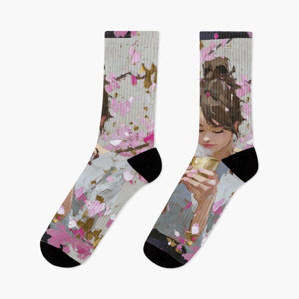 Item preview, Serene Girl Drinking Tea Under Cherry Blossoms designed and sold by colorful-white.